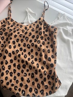 2 pack- a new day Leopard Print & Ivory Cami Tanks - Brown & Black, Ivory